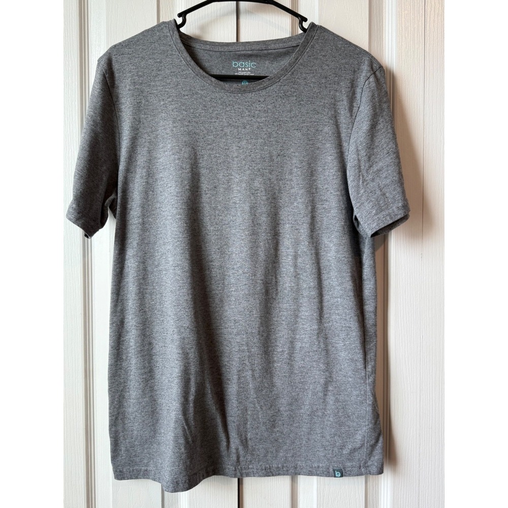 Basic MAN Men's T-Shirt Gray Size M Soft Cotton Crew Neck Short Sleeve Lightweig